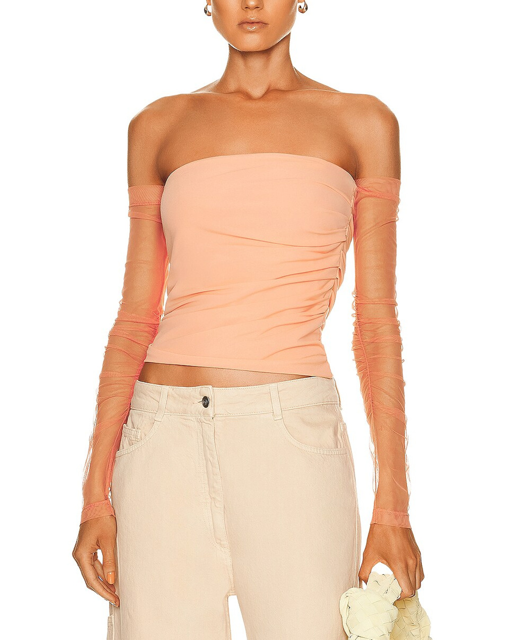 Helmut Lang Sheer Sleeve Coral Top Size M